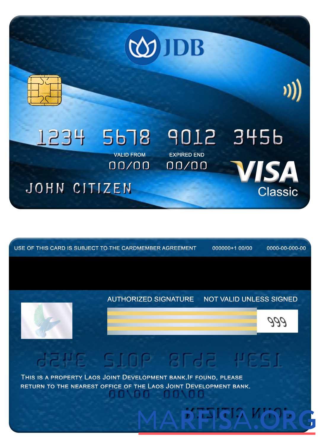 Realistic Laos Joint Development Bank visa classic card real example